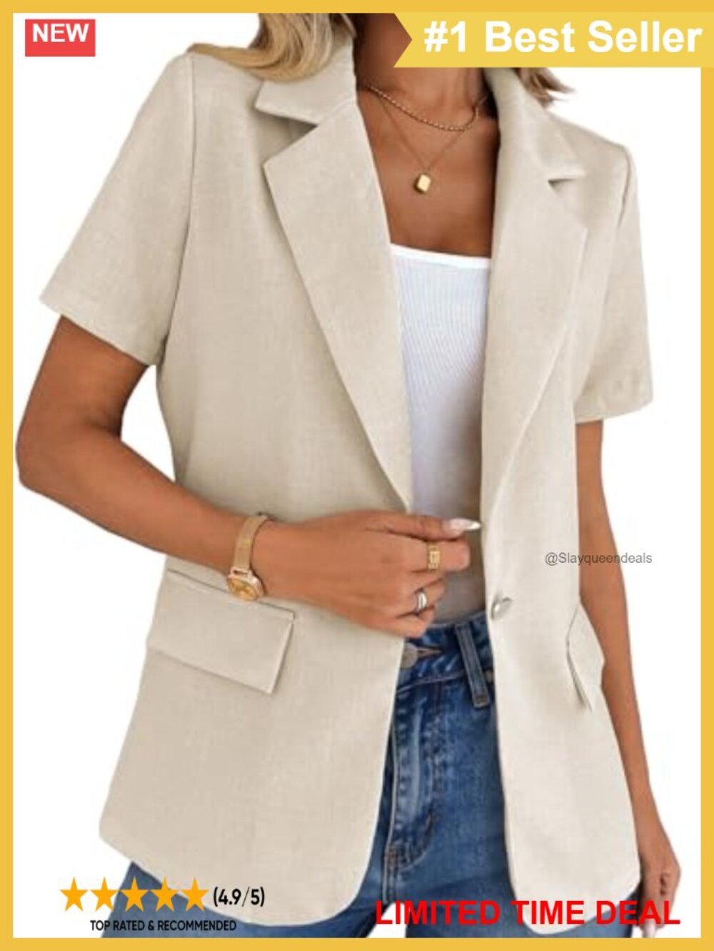 Short Sleeve Cropped Blazer Jacket Business Casual Lightweight Stretch